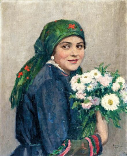 Áldor János László (1895 - 1944): Leány virágcsokorral, 1928