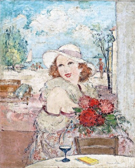 Jancsek Antal (1907 - 1985): Kalapos hölgy virágcsokorral
