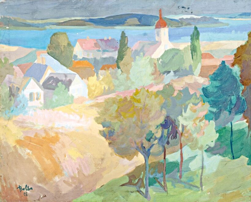 Bolba Henrik (1929 - ): Napfényes falurészlet, 1958