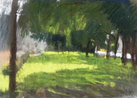 Imreh Zsigmond (1900-1965): Parkrészlet - Műcsarnok kiállítási címke, 1957