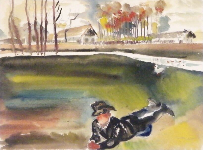 Litkey György (1907-1975): Libapásztor a patakparton, 1945