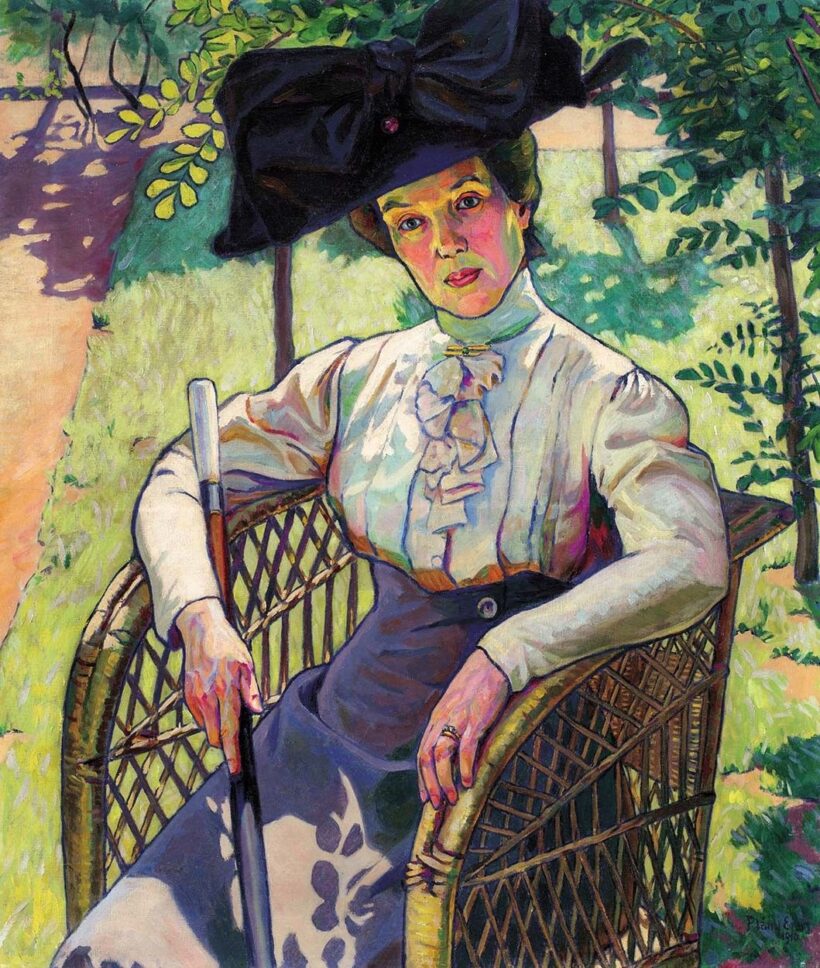 Plány Ervin  (1885-1916) Kalapos hölgy napfényes kertben (Anyám kertben), 1910