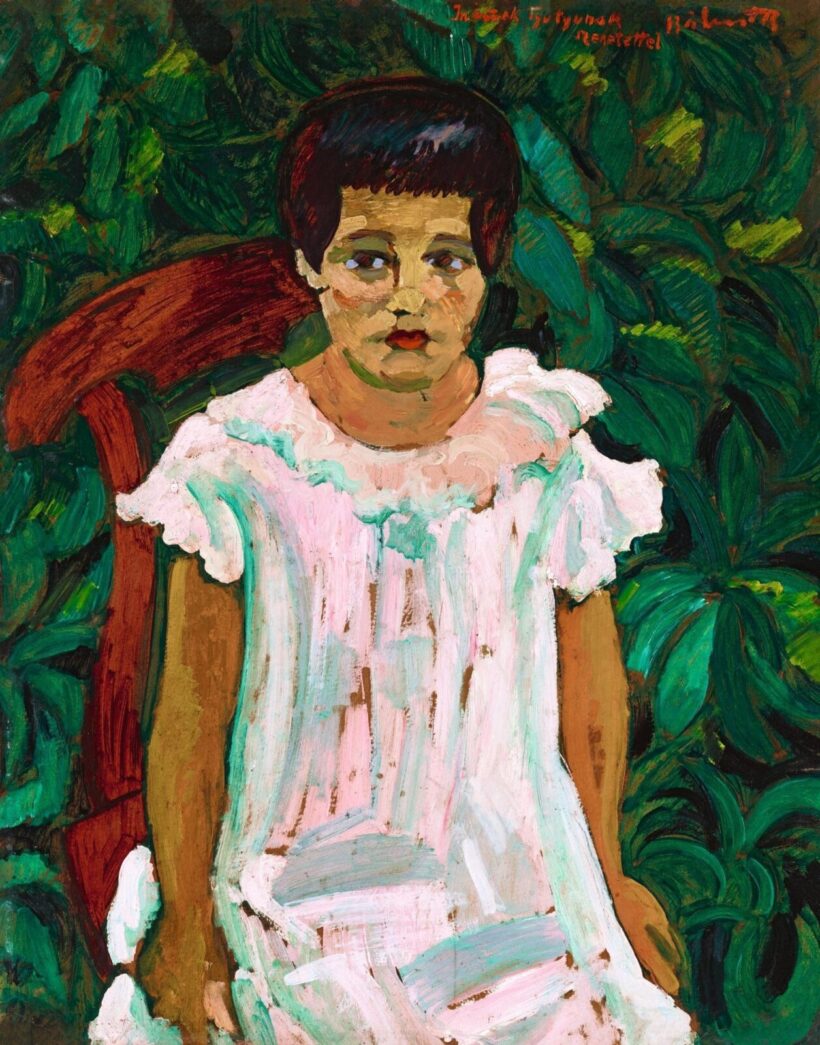 Bálint Rezső:Kislány zöld levelek előtt, 1908 körül