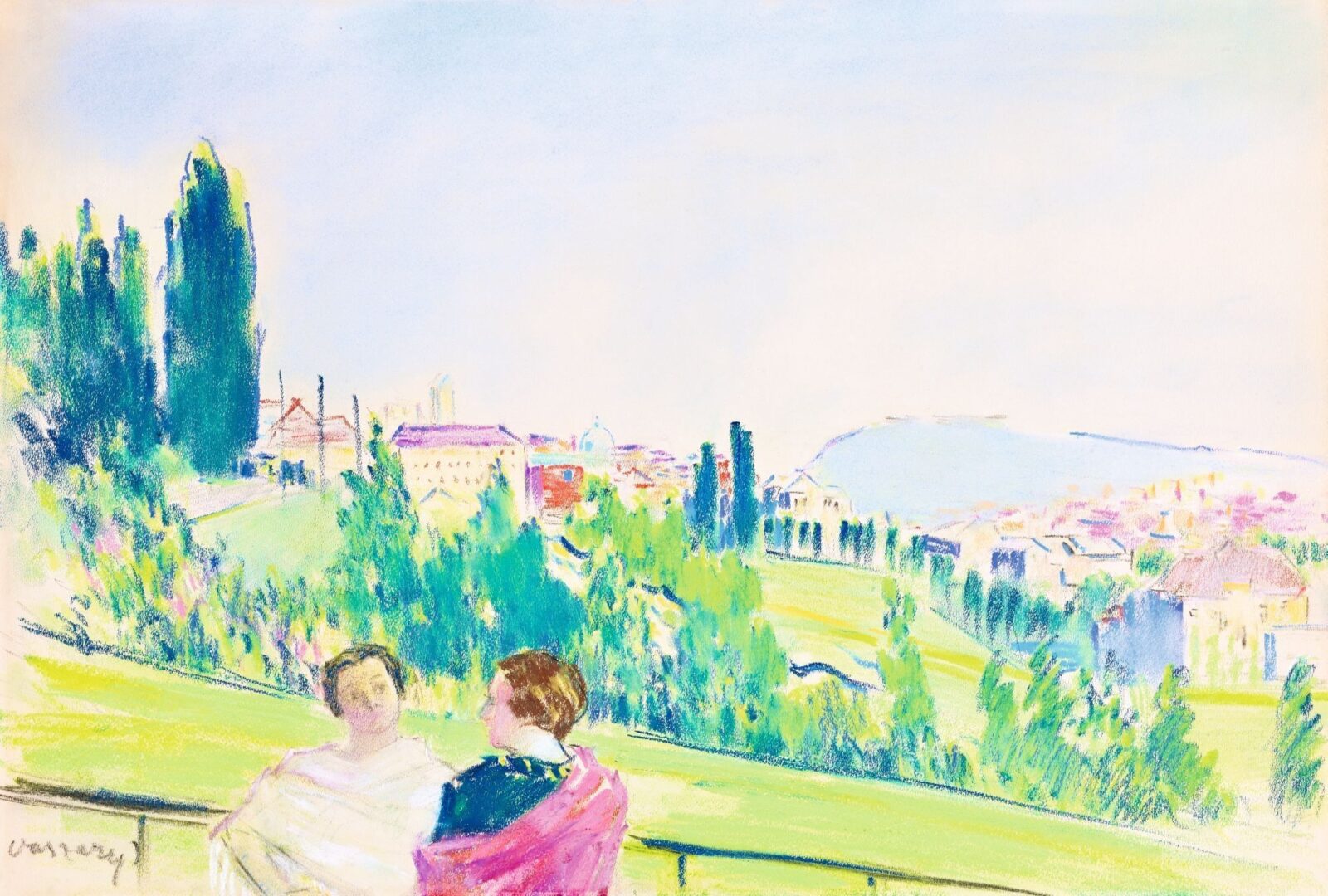 Vaszary János:Pasarét, háttérben a Budai Vár kupolájával és a Gellért-heggyel, 1936