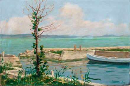 Huber István (1891-?): "Balatonlelle csónakkikötő", 1919