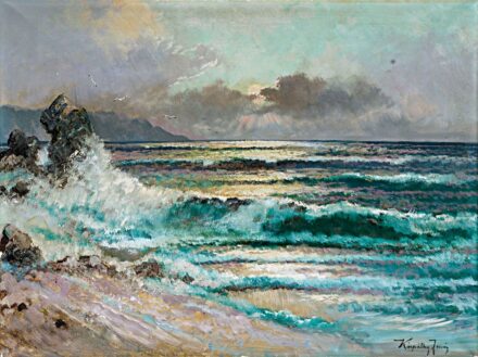 Kárpáthy Jenő (1870-1950): Tengerpart naplementével