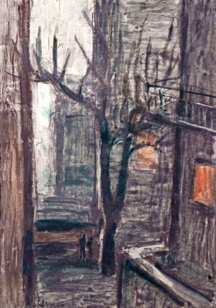 Miháltz Pál (1899-1988): Téli alkony szerelmespárral, 1950