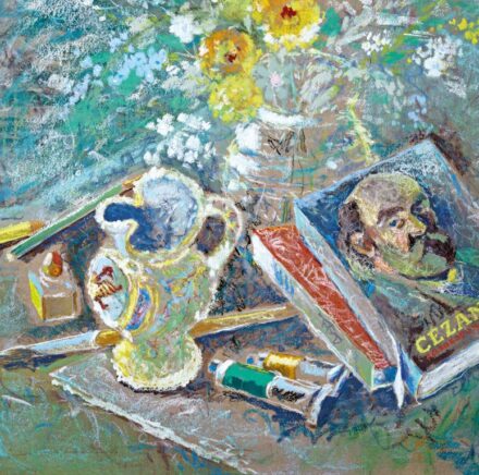Végh Gusztáv (1889-1973): Csendélet Cezanne albummal, 1950