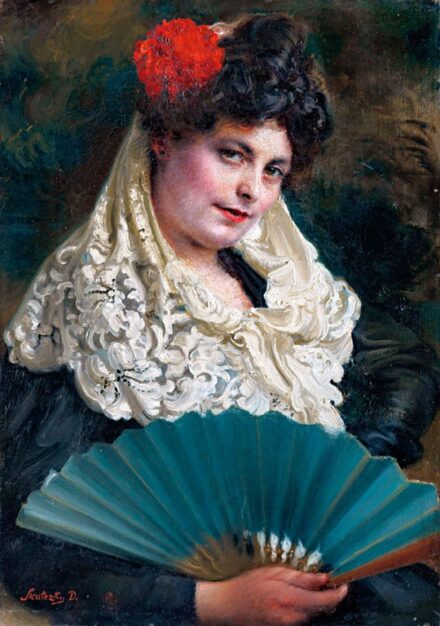 Skuteczky Döme (1849-1921): Csipkekendős hölgy portréja