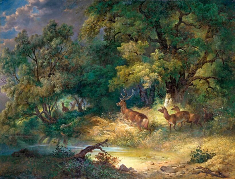 Kelety Gusztáv (1834-1902): Szarvasok az erdőben