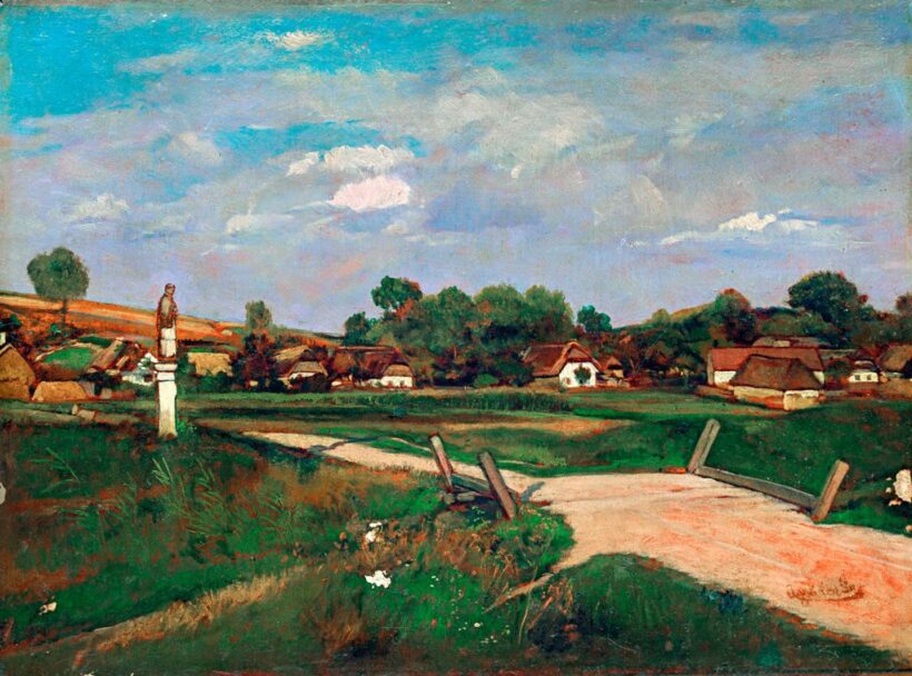 Aggházy Gyula (1850-1919): Falusi út híddal