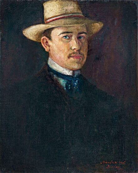 Magyar festő: Szalmakalapos férfi portréja, 1905