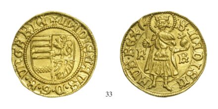 V. László (1453-1457), Aranyforint, Au, 1455, Körmöcbánya