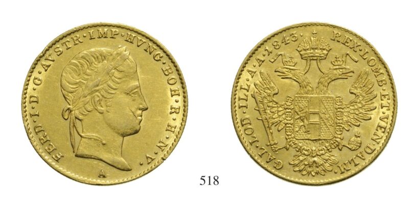V. Ferdinánd (1835-1848), Dukát, Au, 1843, Wien