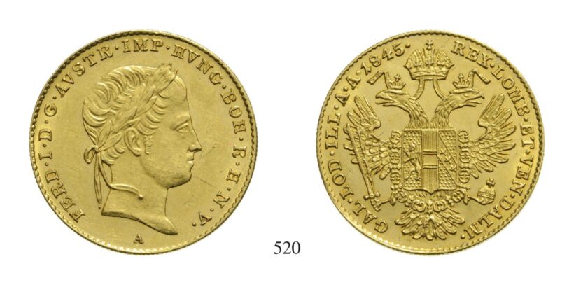 V. Ferdinánd (1835-1848), Dukát, Au, 1845, Wien