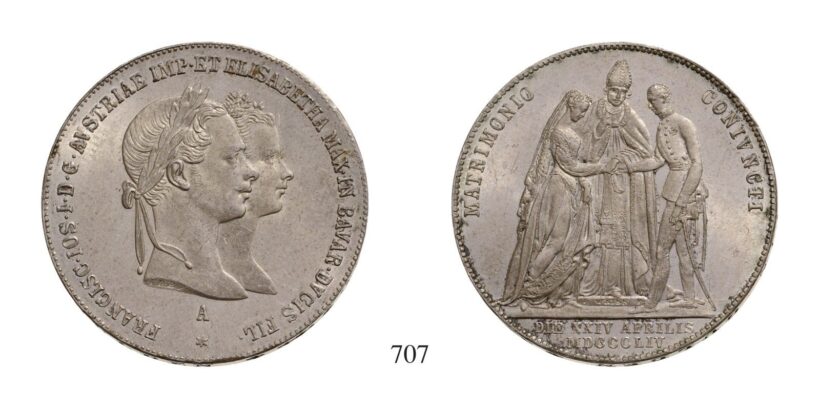 Ferenc József (1848-1916), Forint - Esküvői, Ag, 1854, Wien