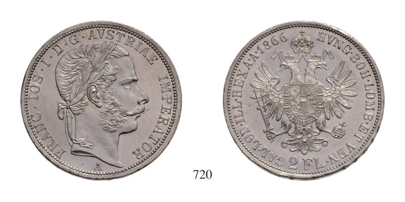 Ferenc József (1848-1916), 2 Forint, Ag, 1866, Wien