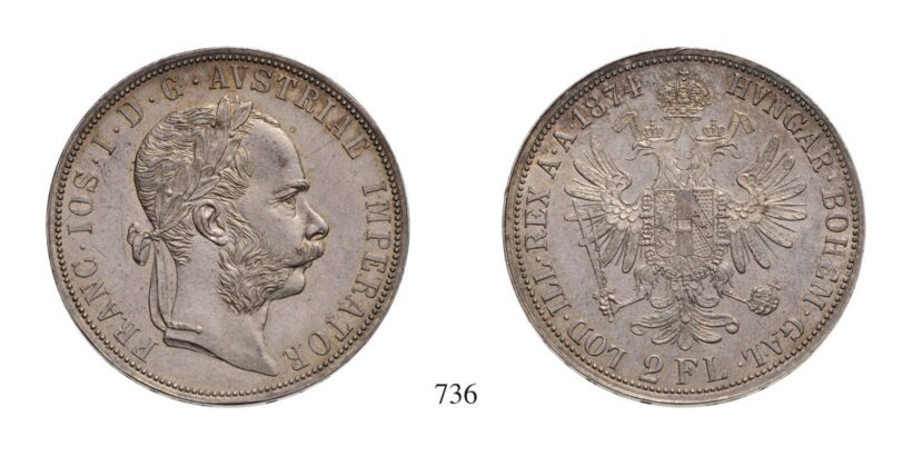 Ferenc József (1848-1916), 2 Forint, Ag, 1874, Wien