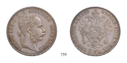 Ferenc József (1848-1916), 2 Forint, Ag, 1888, Wien