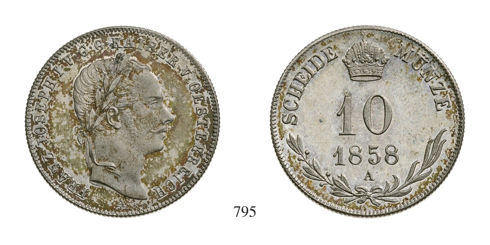 Ferenc József (1848-1916), 10 Kreuzer Silberprobe, 1858, Wien