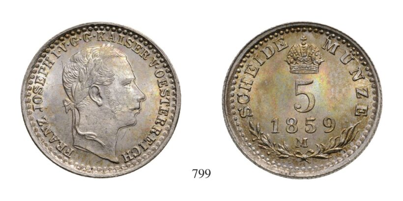 Ferenc József (1848-1916), 5 Krajcár, Ag, 1859, Milánó