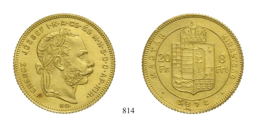 Ferenc József (1848-1916), 8 Forint, Au, 1872, Körmöcbánya