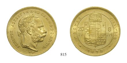 Ferenc József (1848-1916), 8 Forint, Au, 1878, Körmöcbánya