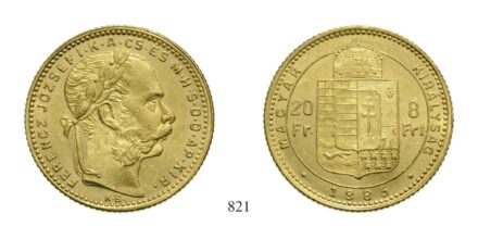 Ferenc József (1848-1916), 8 Forint, Au, 1885, Körmöcbánya