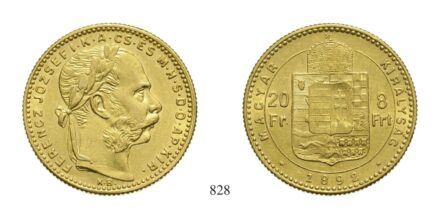 Ferenc József (1848-1916), 8 Forint, Au, 1892, Körmöcbánya