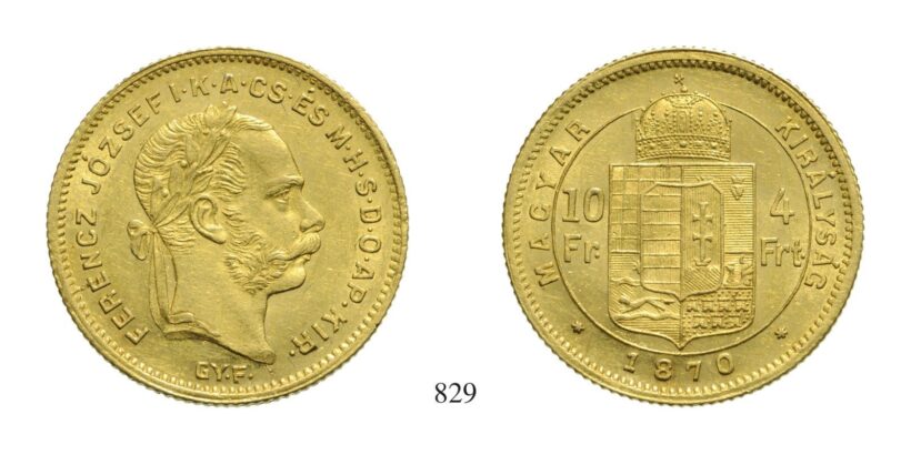 Ferenc József (1848-1916), 4 Forint, Au, 1870, Gyulafehérvár