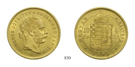 Ferenc József (1848-1916), 4 Forint, Au, 1871, Körmöcbánya