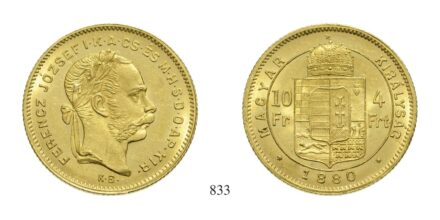 Ferenc József (1848-1916), 4 Forint, Au, 1880, Körmöcbánya