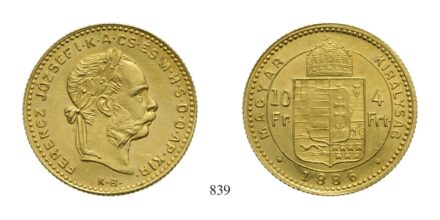 Ferenc József (1848-1916), 4 Forint, Au, 1886, Körmöcbánya