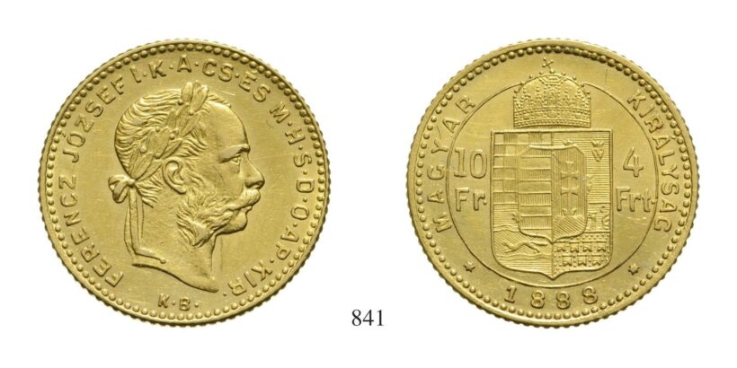 Ferenc József (1848-1916), 4 Forint, Au, 1888, Körmöcbánya