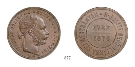 Ferenc József (1848-1916), Forint, részletveret a selmeci II. József nevű altárna megnyitására, Cu, 1878, Körmöcbánya