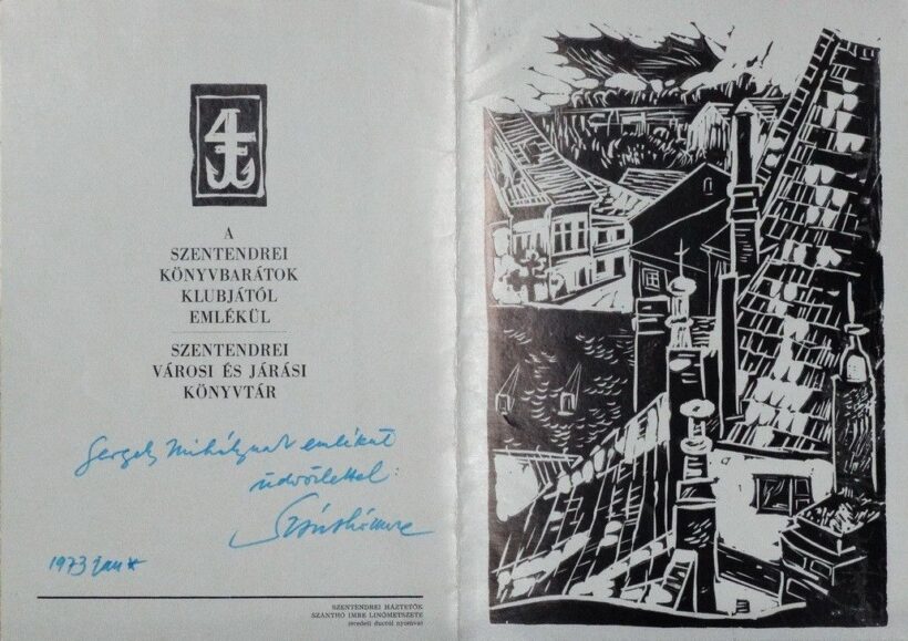 Szánthó Imre (1925-1998): Szentendrei háztetők, 1973 - ajánlással