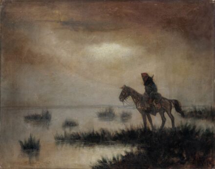 Szepesi Kuszka Jenő (1885-?): Lovas a tóparton