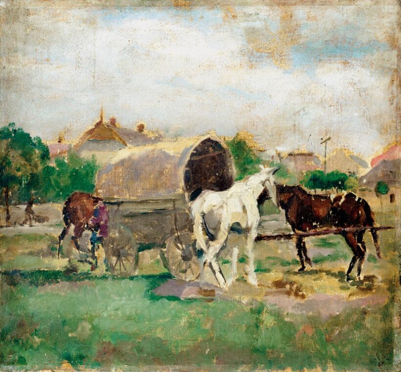 Czinóber Miklós, Szolnoki (1898/9-1984): Kocsi pihenő lovakkal