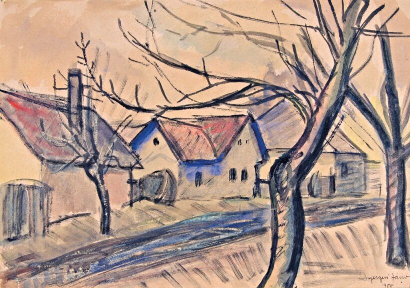 Nyergesi János (1895-1982): Falusi utcarészlet, 1955