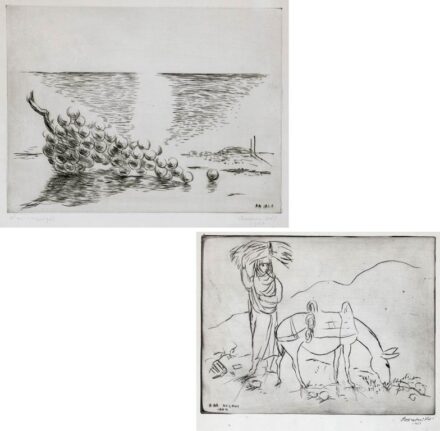 Borsos Miklós (1906-1990): Grafika, 4 db (Delphi, Őszi ragyogás, Nyári nap a Balatonon, Madonna)