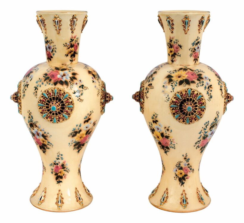 Zsolnay:Rozettás vázapár, Zsolnay, 1880 körül