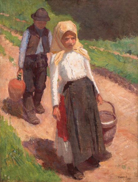 Fényes Adolf (1867-1945):Hazatérő testvérek / Vizet hordó leány és fiú, 1903
