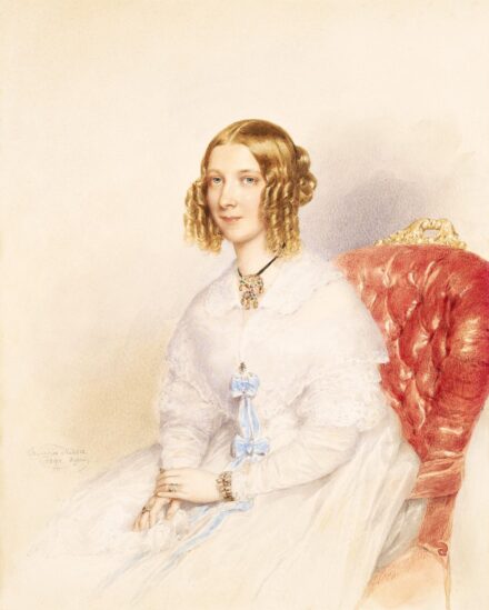 Barabás Miklós: Fiatal lány kék szalagos ruhában, 1844