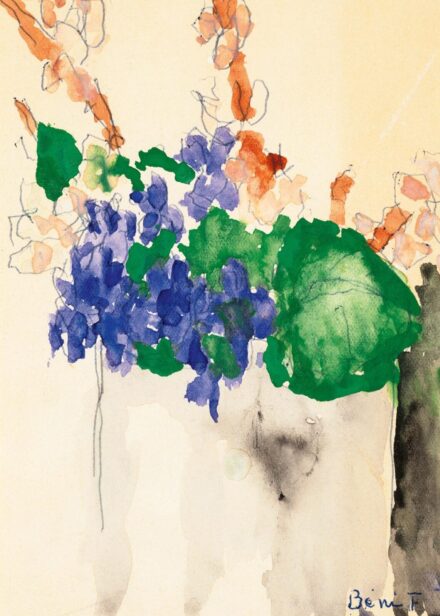 Ferenczy Béni: Ibolyacsokor üvegvázában, 1965