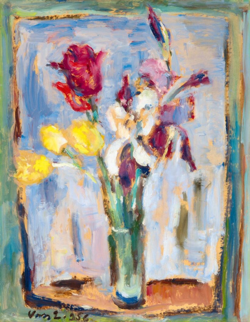 Vass Elemér: Virágcsendélet ablakban, 1956