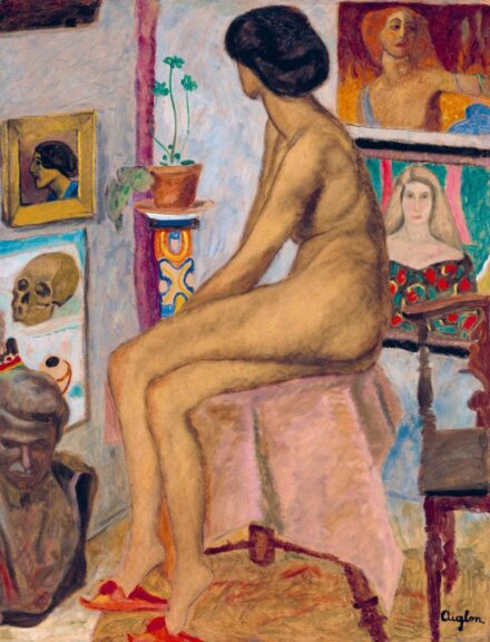 Sassy Attila: Piros papucsos lány (A művész műterme), 1910 körül