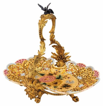 Kínáló, bronz szerelékkel, Zsolnay, 1890-es évek