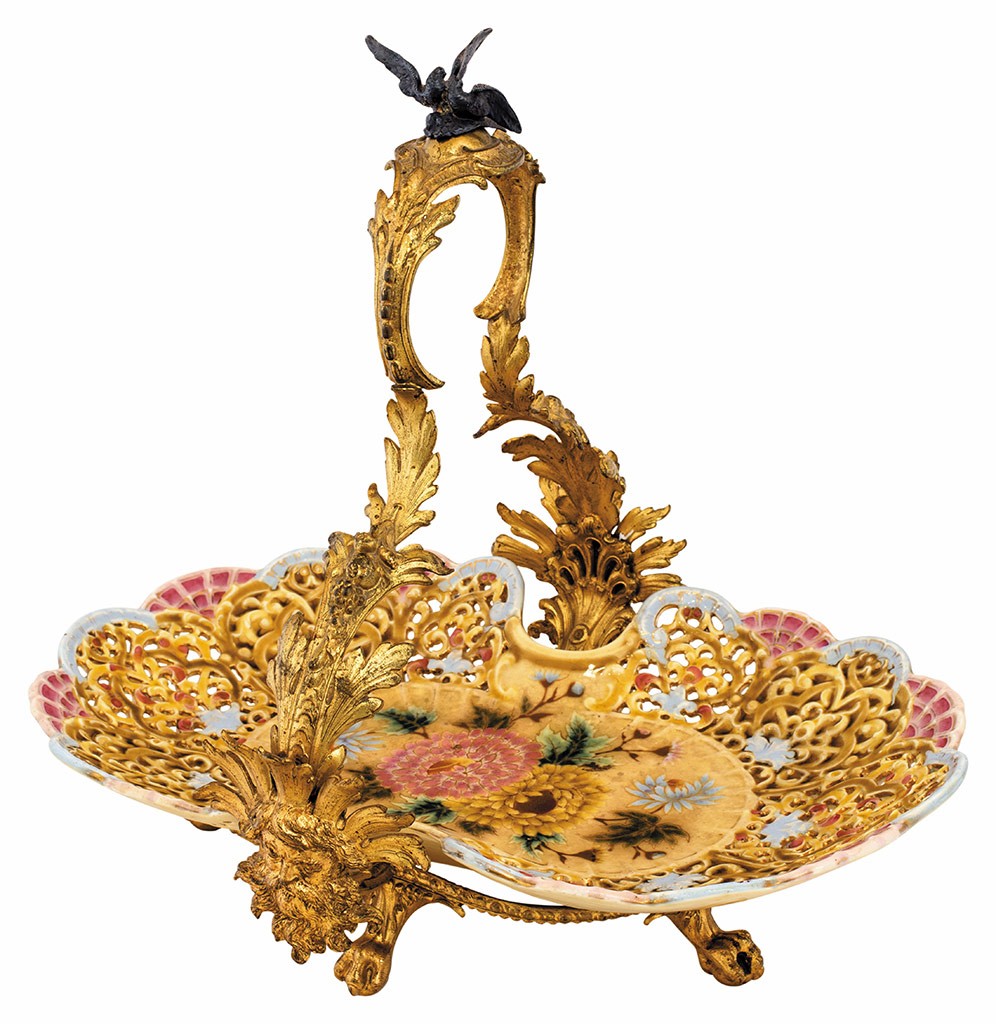 Kínáló, bronz szerelékkel, Zsolnay, 1890-es évek