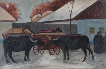 Kurucz D. István (1914 - 1996): Vásári hangulat bivalyokkal, 1957