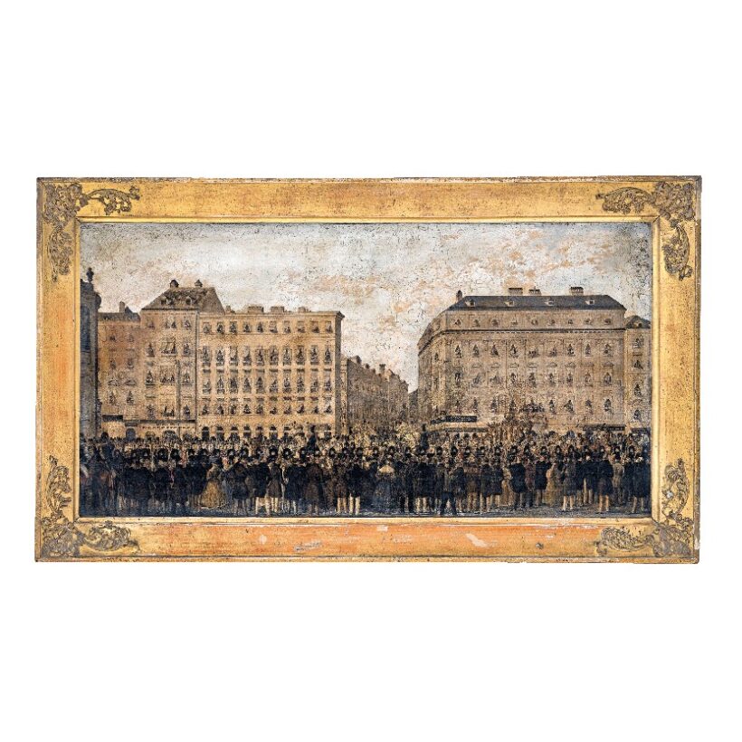 Osztrák metsző, 19. sz. közepe: I. Ferdinánd koronázási menete